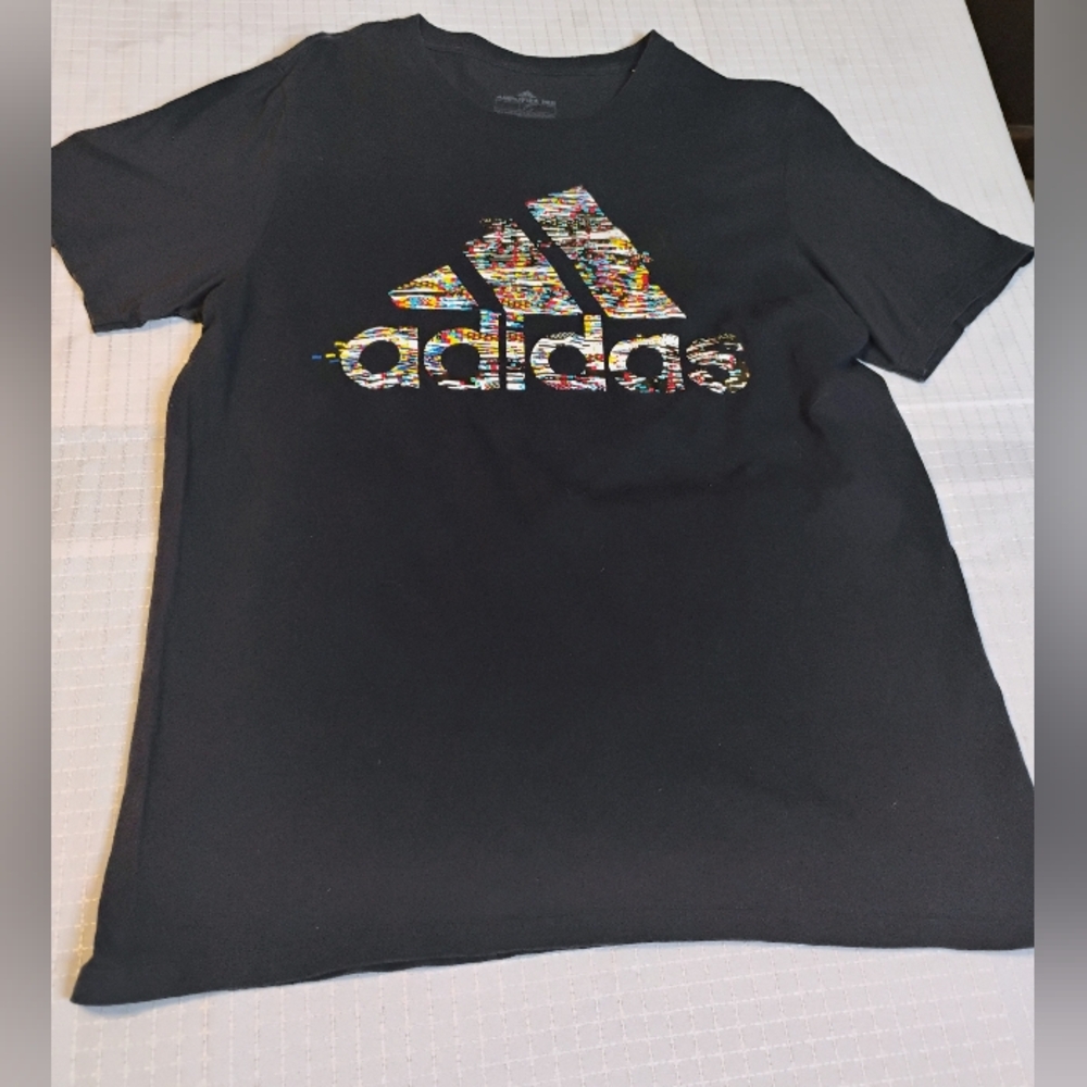 Adidas Black Tee with Multicolor Logo